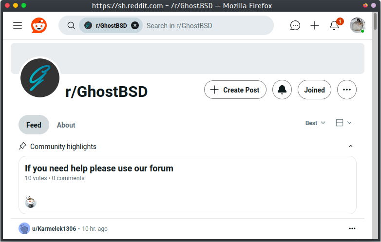 {Screenshot: the new Reddit view of /r/GhostBSD}