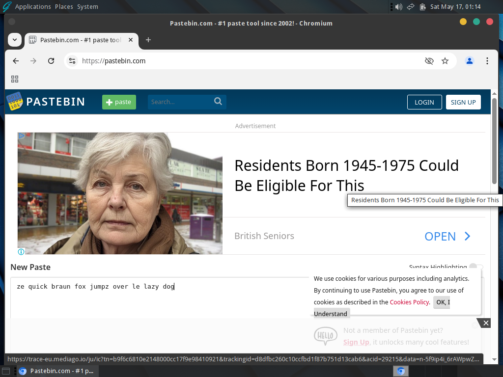 {Screenshot: Pastebin.com on GhostBSD}
